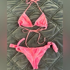 Frankie’s Bikinis Pink Terry Swimsuit TOP ONLY